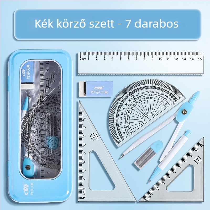 Körző készlet vonalzóval és tároló dobozzal – többfunkciós rajzkészlet általános iskolásoknak