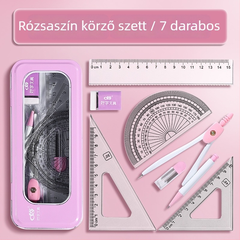 Körző készlet vonalzóval és tároló dobozzal – többfunkciós rajzkészlet általános iskolásoknak