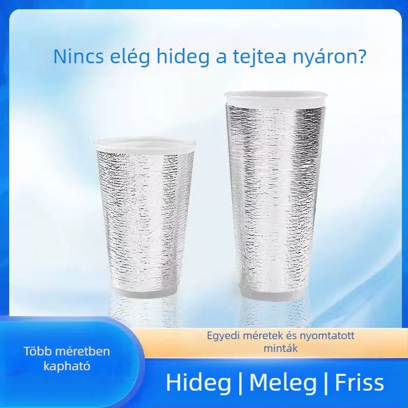 Egyszer használatos pohárszigetelő hüvely forró és hideg italokhoz (tejes tea, kávé) alumíniumfóliás bevonattal