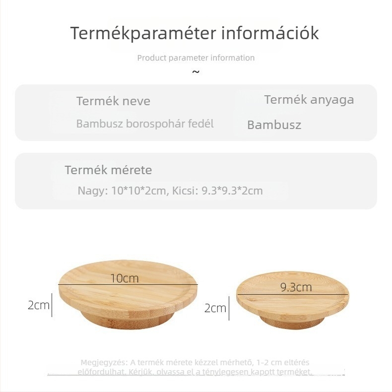 Bambuszból készült pohárfedél és pohár alátét, kettős használatú, csepp- és törmelék elleni védelem