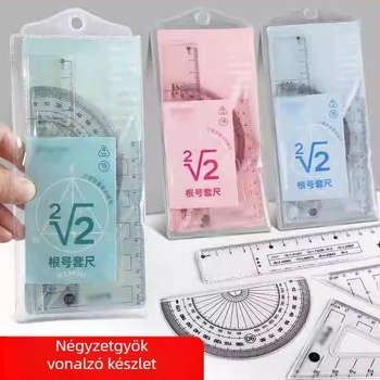 Matematikai vonalzó készlet gyökjelzésekkel, egyenes vonalzó és derékszögű háromszög a vizsgákhoz