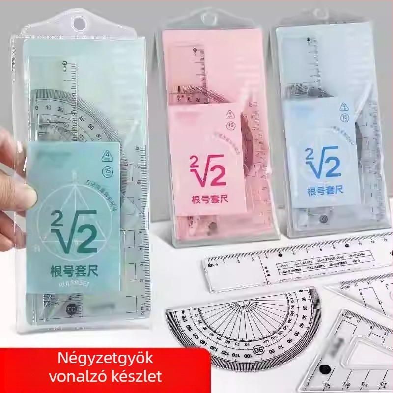 Matematikai vonalzó készlet gyökjelzésekkel, egyenes vonalzó és derékszögű háromszög a vizsgákhoz