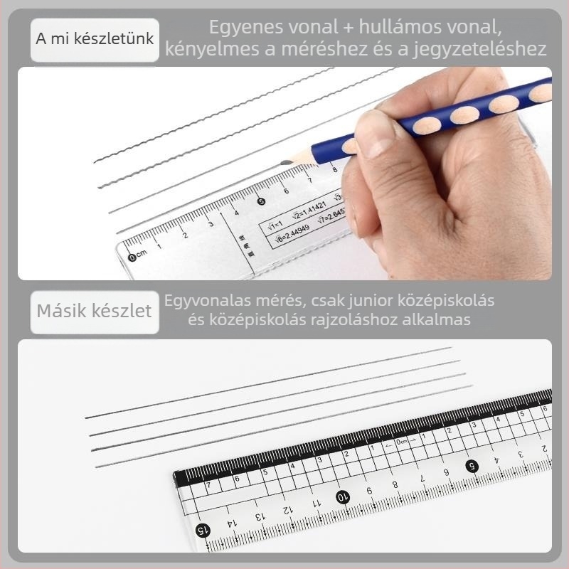 Matematikai vonalzó készlet gyökjelzésekkel, egyenes vonalzó és derékszögű háromszög a vizsgákhoz