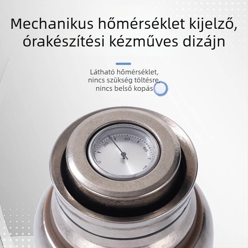 Tiszta titánium termoszfedél mehanikus hőmérséklet kijelzővel, mágneses víz pohárfedél és belső teafilterfedél