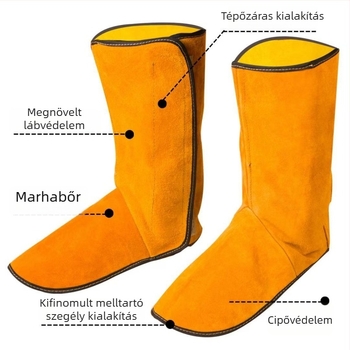 Hegesztő kötény tehénbőrből – kopás- és hőálló védelem, ujjak és lábvédők