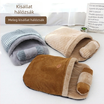 Flízzel bélelt meleg kisállat alvóhely, fél-nyitott fészek macskáknak és kisebb kutyáknak, levehető párnával