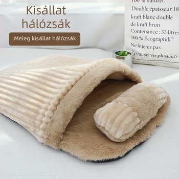Flízzel bélelt meleg kisállat alvóhely, fél-nyitott fészek macskáknak és kisebb kutyáknak, levehető párnával