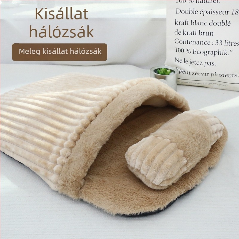 Flízzel bélelt meleg kisállat alvóhely, fél-nyitott fészek macskáknak és kisebb kutyáknak, levehető párnával
