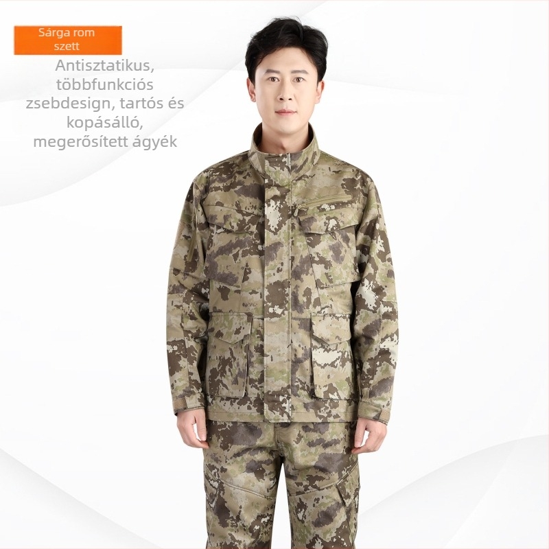 Antisztatikus munkaruha készlet, kopás- és szennyeződésálló camouflage mintázatú ruhaszett, katonai stílusú képzéshez, férfiaknak, tavasz–ősz, vastagított dzsekivel