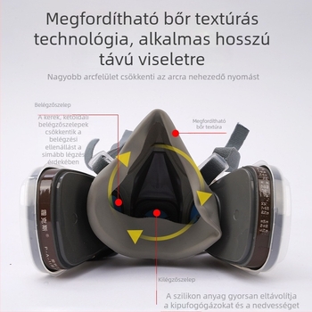 Szilikon por- és vírusvédő maszk szagfilterrel, mezőgazdasági, vegyi és bányászati felhasználásra