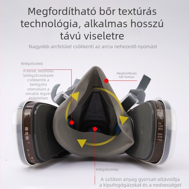 Szilikon por- és vírusvédő maszk szagfilterrel, mezőgazdasági, vegyi és bányászati felhasználásra