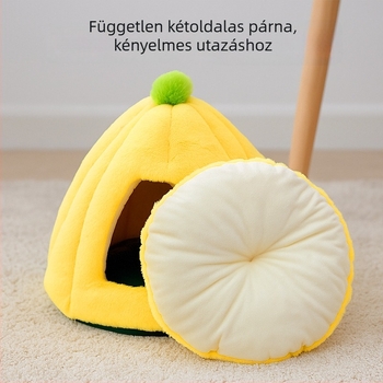 Téli meleg zárt kisállatfészek, vastag 3D szélvédett dizájn, kis- és közepes méretű kutyáknak és macskáknak