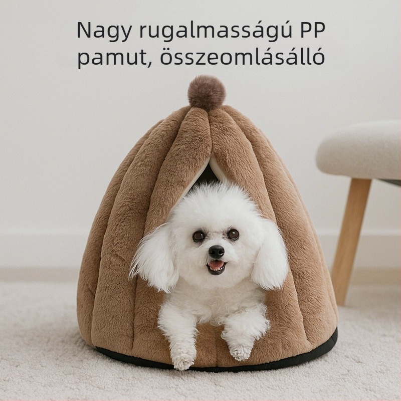 Téli meleg zárt kisállatfészek, vastag 3D szélvédett dizájn, kis- és közepes méretű kutyáknak és macskáknak