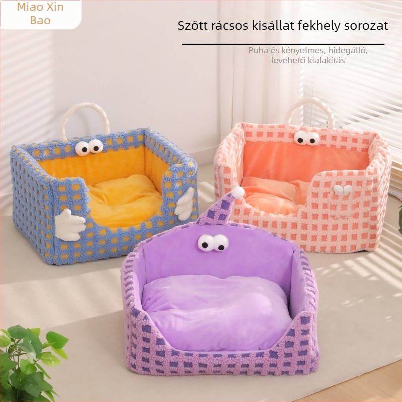 Z Őszi-téli macskafészek, szövött rácsos sorozat, kristály ultra-soft meleg P cotton, kis méretű kutyaágy