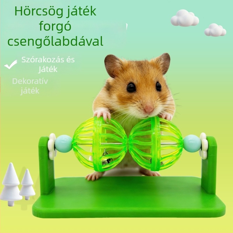 Hamster játékcsomag: futó labda, mászó játék, forgó harangos labda és fészekdísz