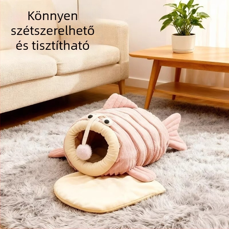 Félig zárt téli puha és kényelmes fekhely macskáknak és kutyáknak, belső meleg odú kis- és közepes méretű háziállatok számára