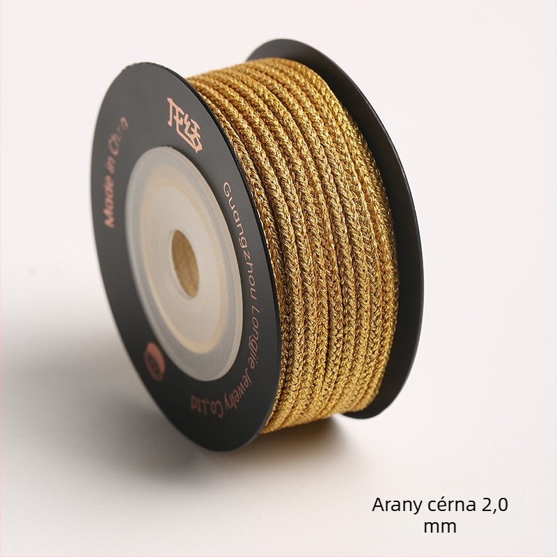 Nyolcszálas arany zsinór, fonott selyem, 1,5–3,0 mm, poliészter