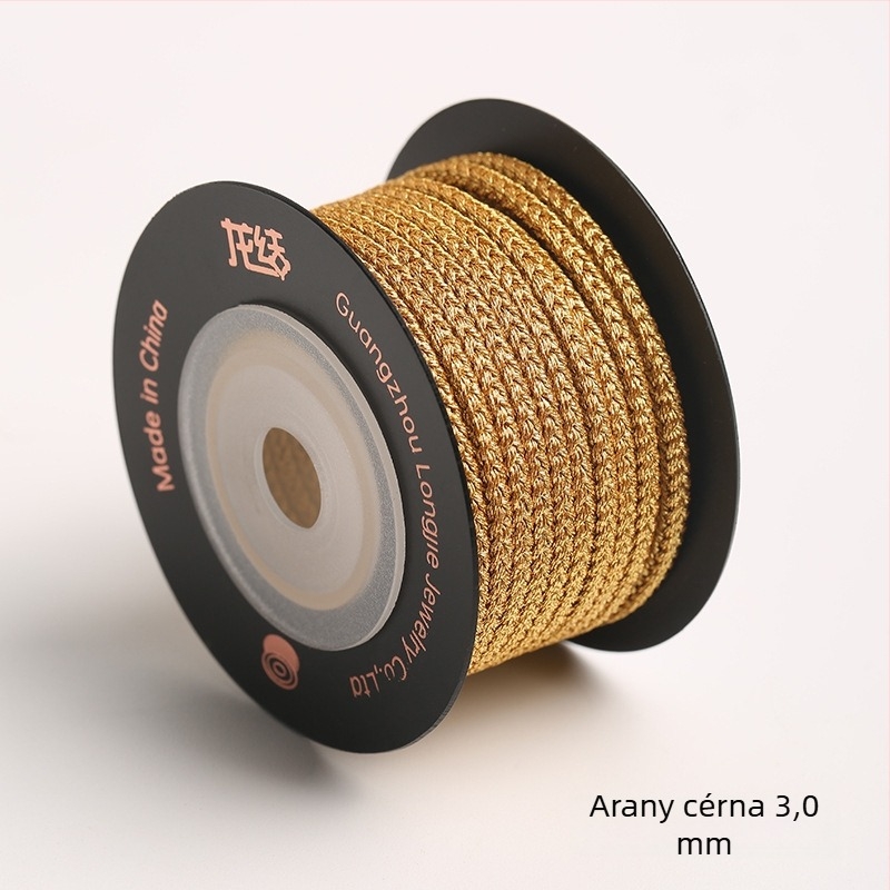 Nyolcszálas arany zsinór, fonott selyem, 1,5–3,0 mm, poliészter