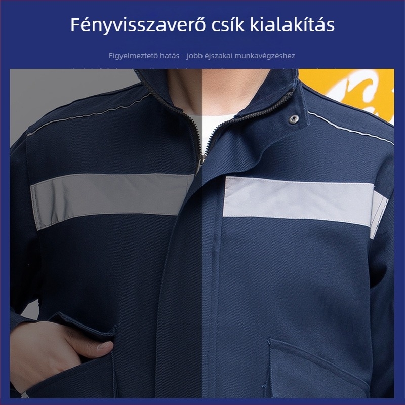 Pamutból készült lángálló munkaruha hegesztéshez, fényvisszaverő csíkokkal, készlet műhelyhez, éjszakai műszakhoz