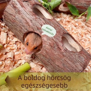 Hamster alagút természetes fából, fatörzs alakú csővel — alagút és mozgásfejlesztő játék