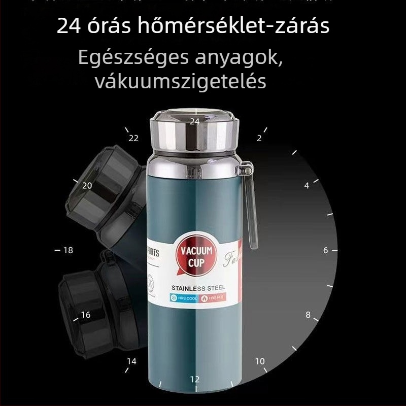 316-os rozsdamentes acélból készült intelligens hőmérséklet-kijelzővel, nagy kapacitású, hordozható tea és víz számára, utazáshoz