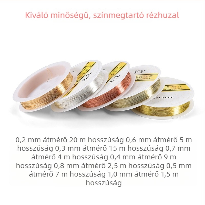 Ősi stílusú ékszerekhez használható rézdrót formázásához, 0.2–1 mm, színálló rézdrót DIY ékszerkészítéshez