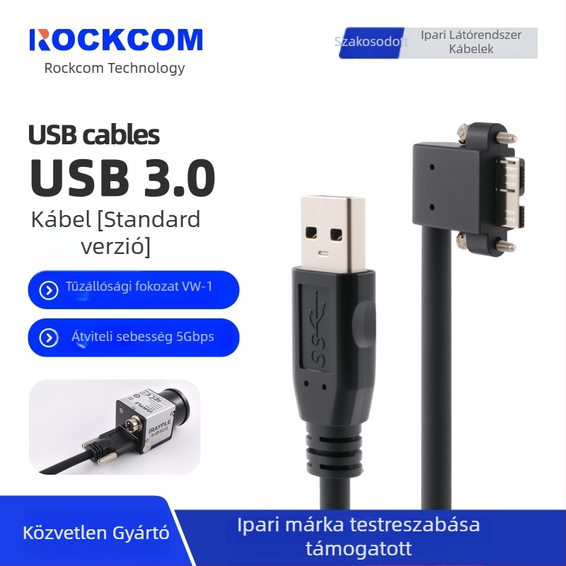 USB 3.0 A-male Micro-B adatkábel csavaros fejjel ipari kamerákhoz (Hikvision, Huarui, Daheng)