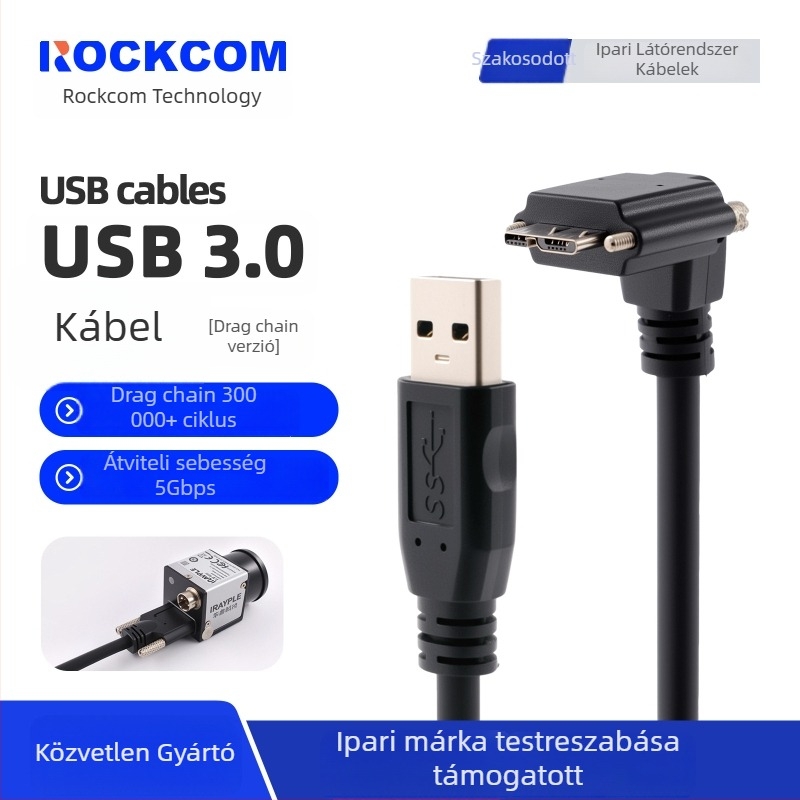 USB 3.0 A-male Micro-B adatkábel csavaros fejjel ipari kamerákhoz (Hikvision, Huarui, Daheng)