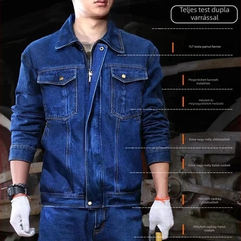 Férfi denim munkaruha szett ősz-télre, vastított lángálló és kopásálló hegesztő ruházat
