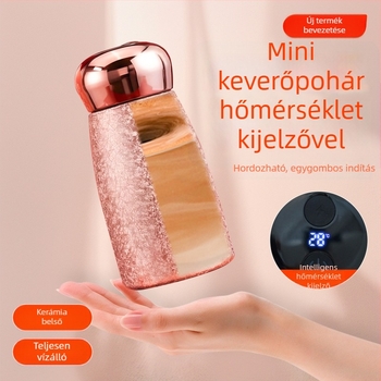 Kerámiabevonatú belsővel ellátott szigetelt termosz kávés pohár, hőmérséklet kijelzővel a szójatejpor feloldásához
