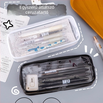 Japán stílusú, átlátszó PVC ceruzatartó, nagy kapacitású, iskolás gyermekek számára, sminktáskaként is használható