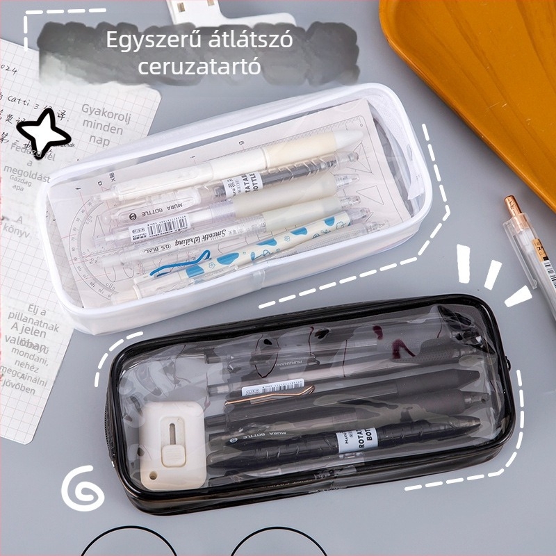 Japán stílusú, átlátszó PVC ceruzatartó, nagy kapacitású, iskolás gyermekek számára, sminktáskaként is használható