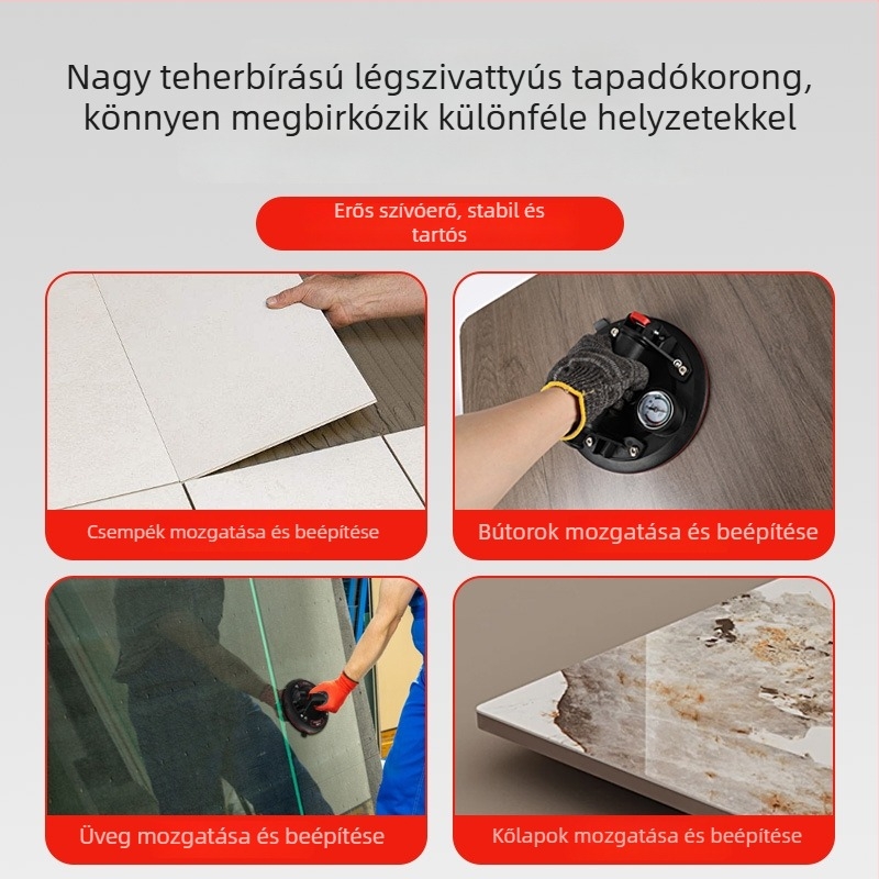 Vákuumpohár-emelő csempékre és üvegre – nehéz terhelésű eszköz nagy lemezek felemeléséhez
