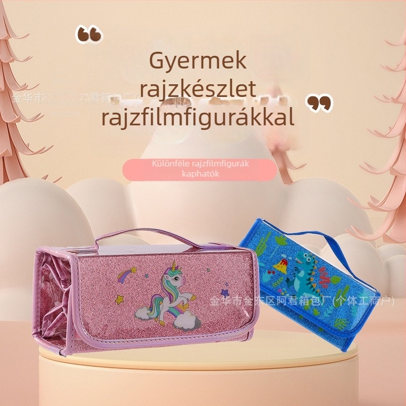 Hordozható összecsukható unikornis akvarell tolltartó, vízálló, nagy kapacitású