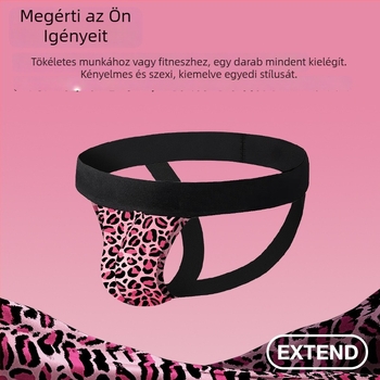 Férfi dupla tangás alsónemű leopard mintával, alacsony derekú, lélegző