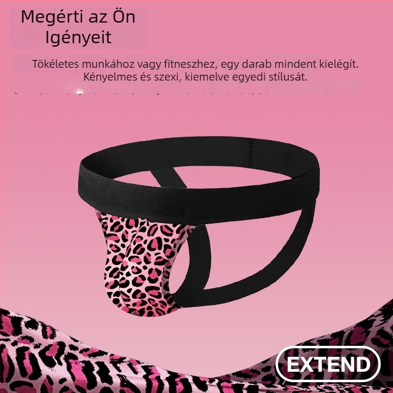 Férfi dupla tangás alsónemű leopard mintával, alacsony derekú, lélegző