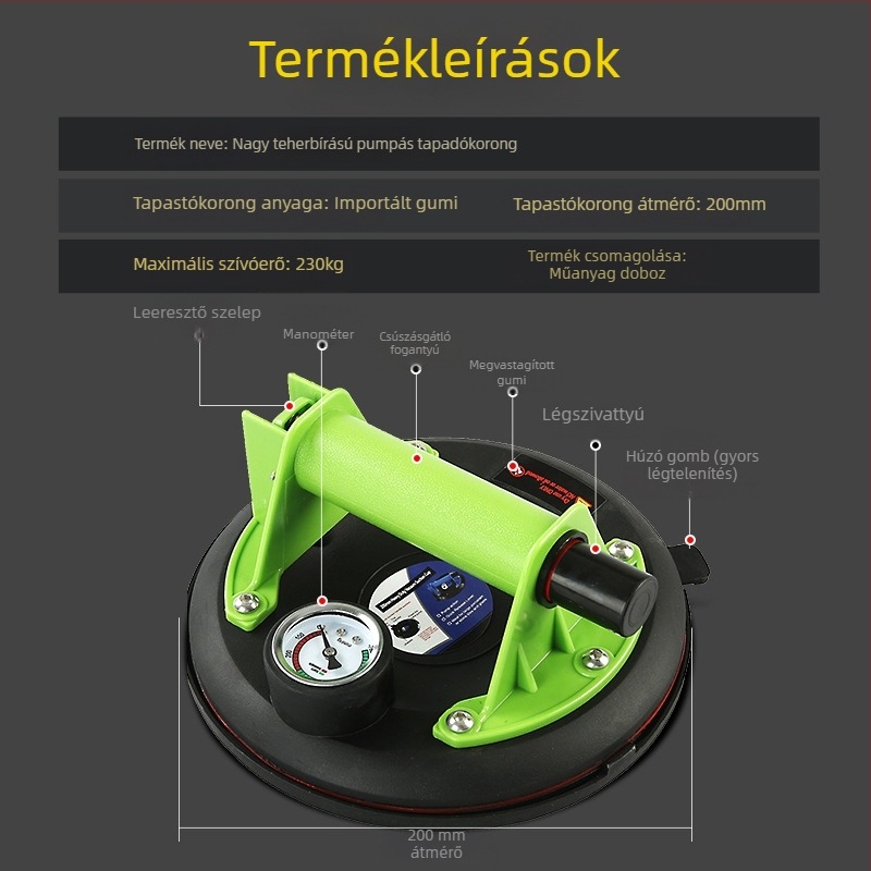 Nagy teherbírású vákuumos szívófej bútorokhoz pumpás emelővel – ideális nagy méretű kerámia csempékhez, üveghez és kőlemezekhez