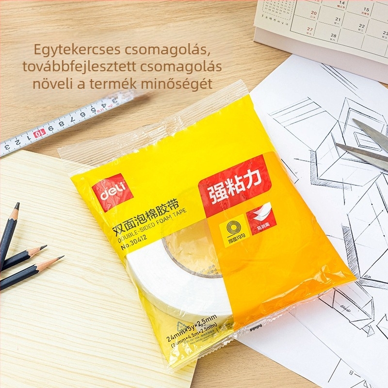 Deli habosított dupla ragasztó szalag, 24 mm széles, 2,5 mm vastag, könnyen téphető