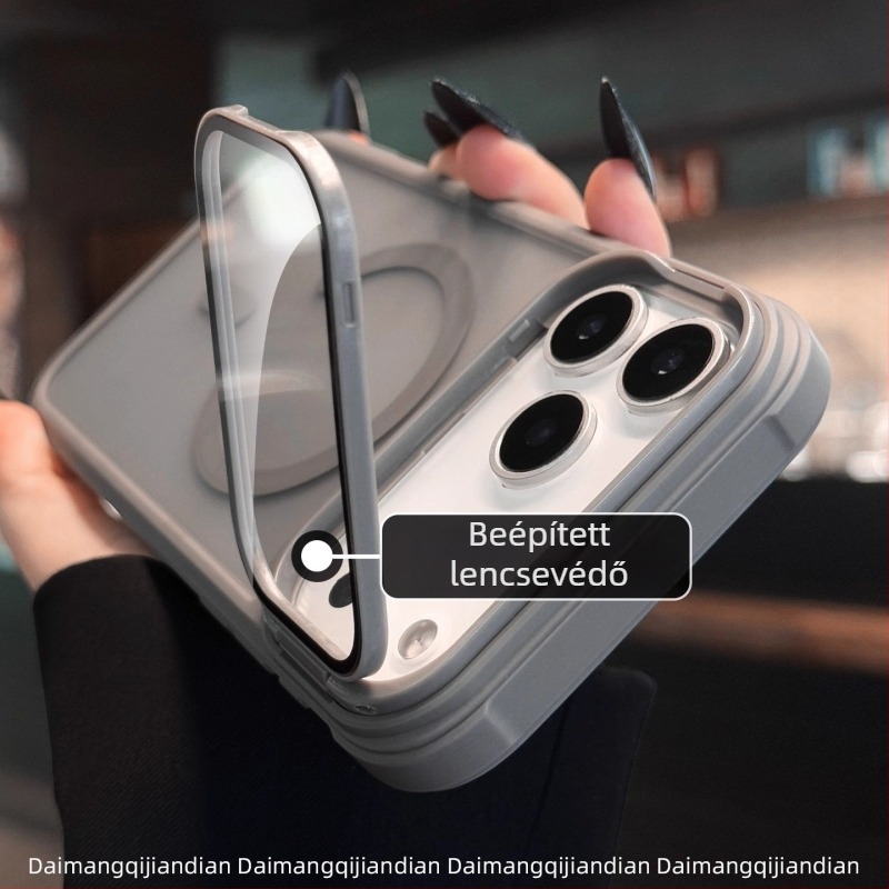 Universális iPhone tok teljes körű kamera védelmével, rejtett állvánnyal és mágneses töltéssel (TPU+PC)