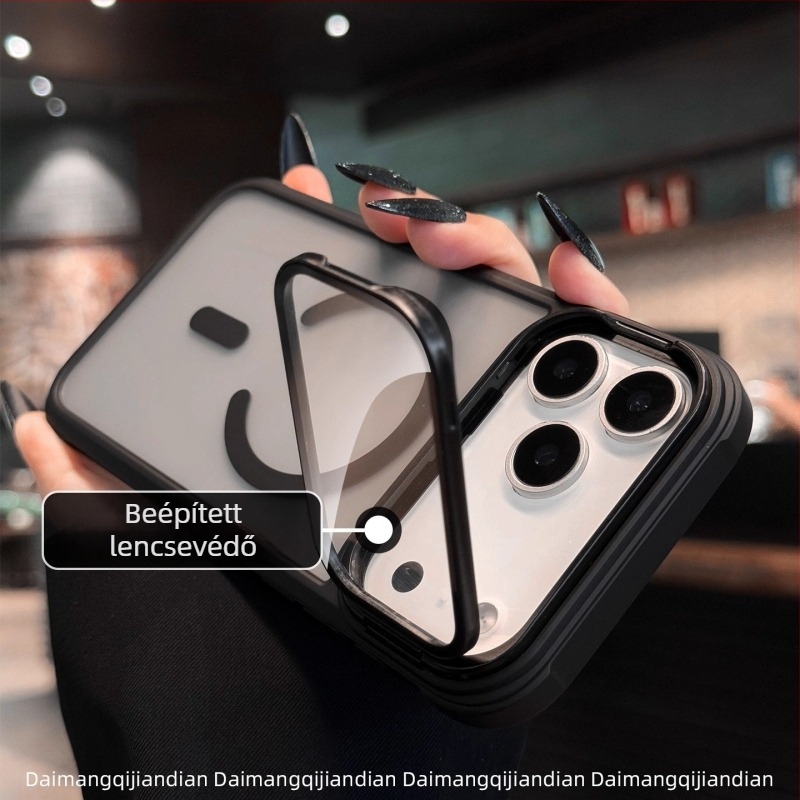 Universális iPhone tok teljes körű kamera védelmével, rejtett állvánnyal és mágneses töltéssel (TPU+PC)