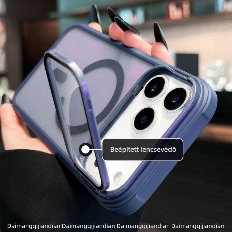 Universális iPhone tok teljes körű kamera védelmével, rejtett állvánnyal és mágneses töltéssel (TPU+PC)