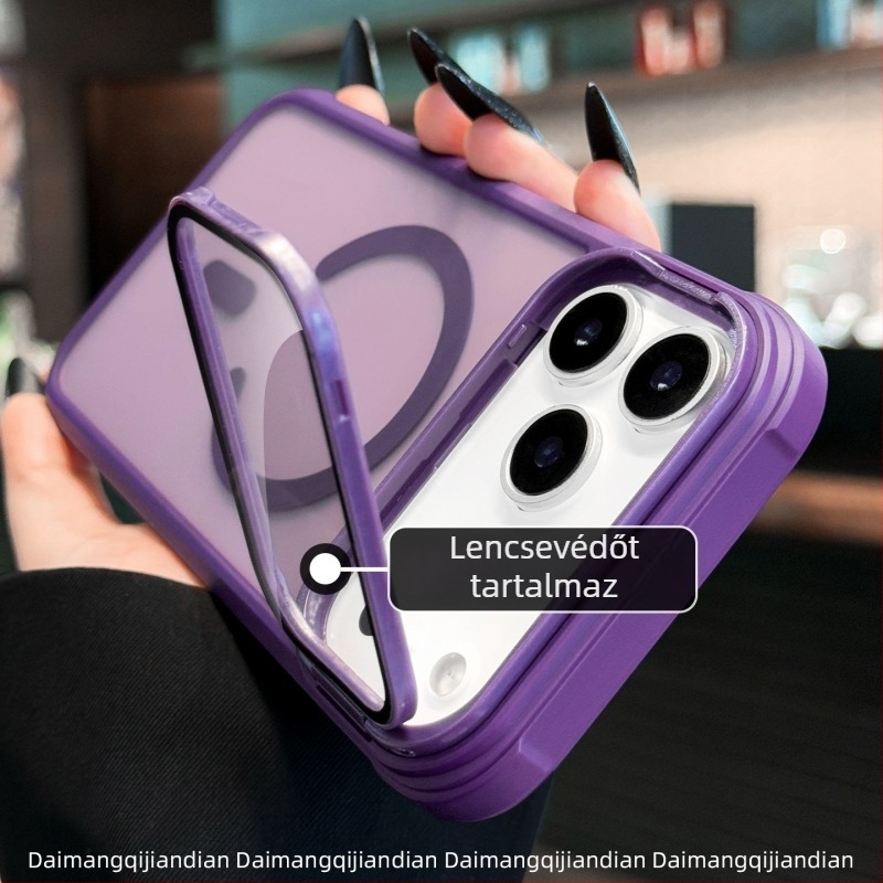 Universális iPhone tok teljes körű kamera védelmével, rejtett állvánnyal és mágneses töltéssel (TPU+PC)