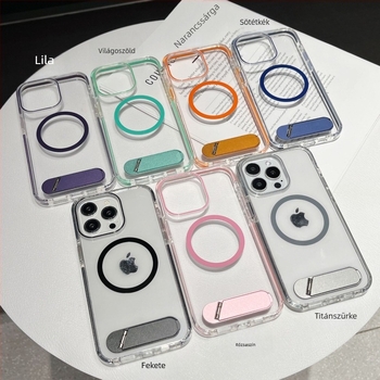 Jégkristály átlátszó iPhone tok állvánnyal és mágneses töltéssel, teljes védelem, TPU+PC