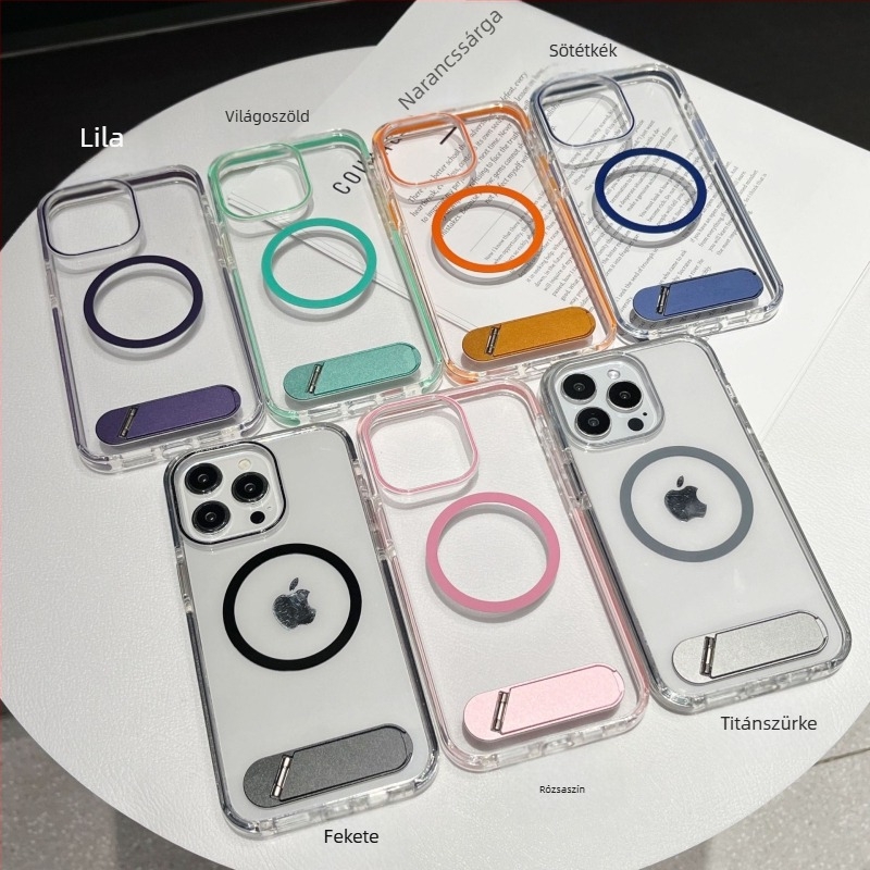 Jégkristály átlátszó iPhone tok állvánnyal és mágneses töltéssel, teljes védelem, TPU+PC
