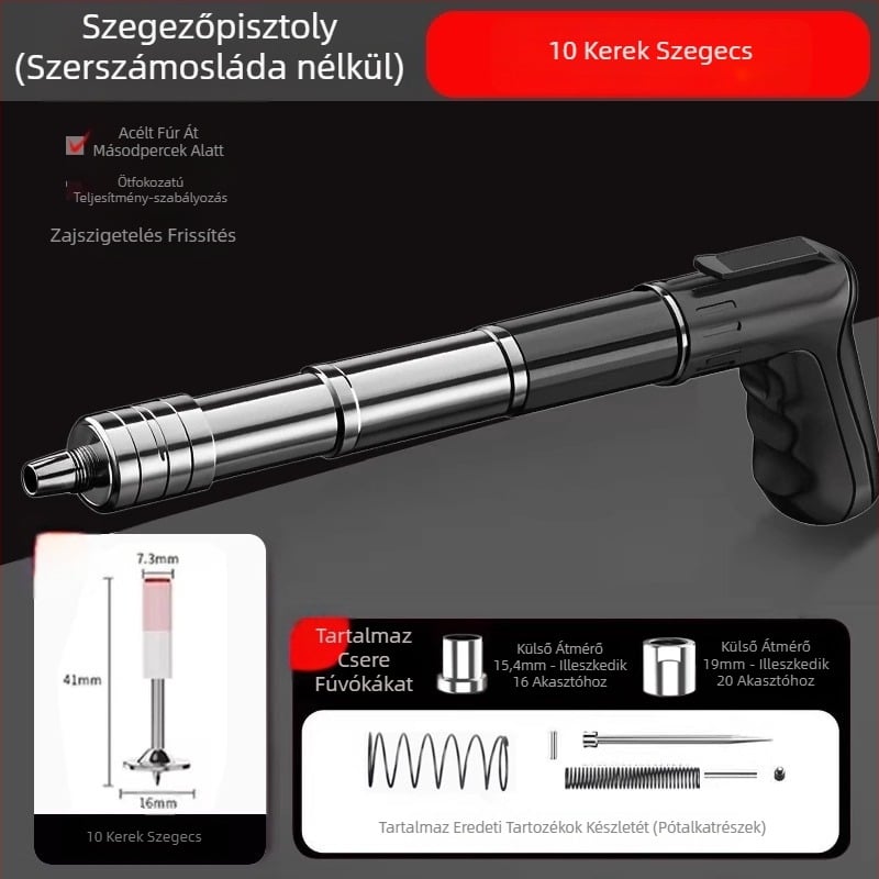 Szegbelövő pisztoly, mennyezeti szegező, kábelcsatorna szegező, pneumatikus eszköz cement rögzítéséhez, mini acélszegek, egyenes szegek
