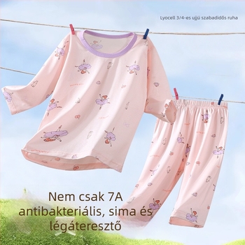 Gyerekek nyári pizsama szett, könnyű 3/4-ujjú felsővel és rövidnadrággal, nedvességelvezető, unisex, 100–140 cm