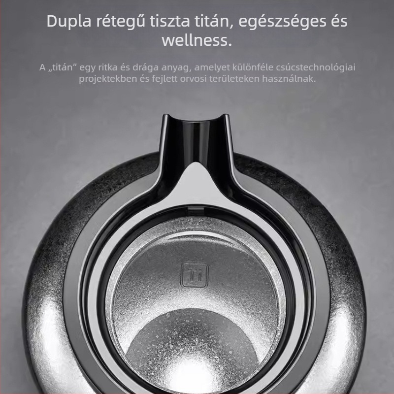 Nagy kapacitású tiszta titánium teáskanna vastag szigeteléssel és tea-víz elválasztással, ajándék készlet egy teáskannával és három csészével