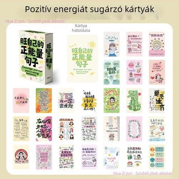55 darab pozitív energiával töltött kártya — Insta-stílus, kézzel rajzolt illusztrációk, saját nyomtatású kártyaszett