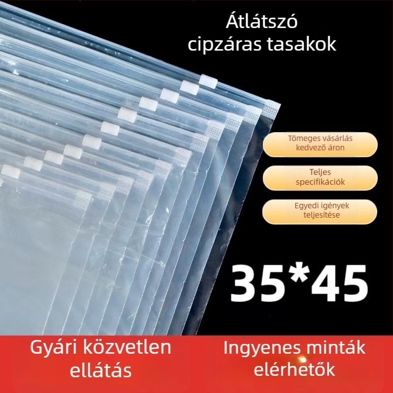PE átlátszó pormentes cipzáros táska ruháknak, csomagoláshoz 35×45 cm