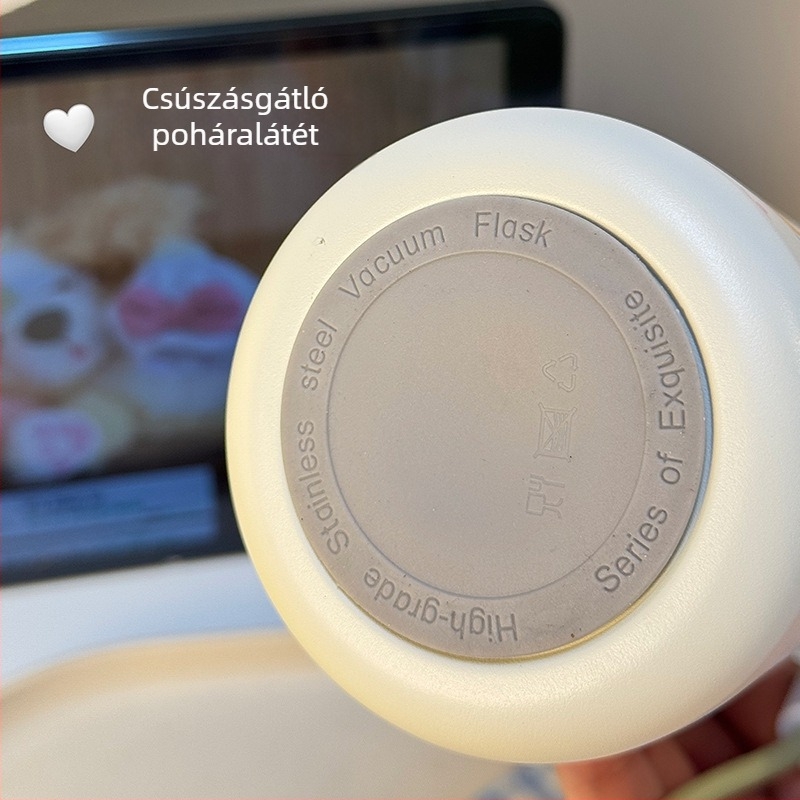 Szállítható termoszos pohár tea és víz elválasztással, szívószállal, nagy kapacitás, letisztult dizájn